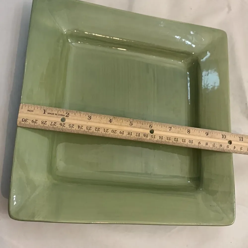 Pier 1 Hand Painted Earthenware 10 1/2 Inches Square Dinner Plate Heavy Glossy